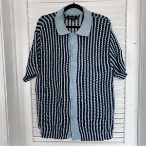 Pacsun Men's Stripe Open Knit Camp Shirt Y2K Skater Grunge Blue Stripe Sz MED